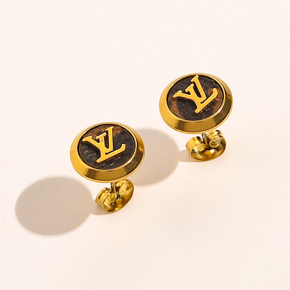 Monogram Leather Round Stud Earrings