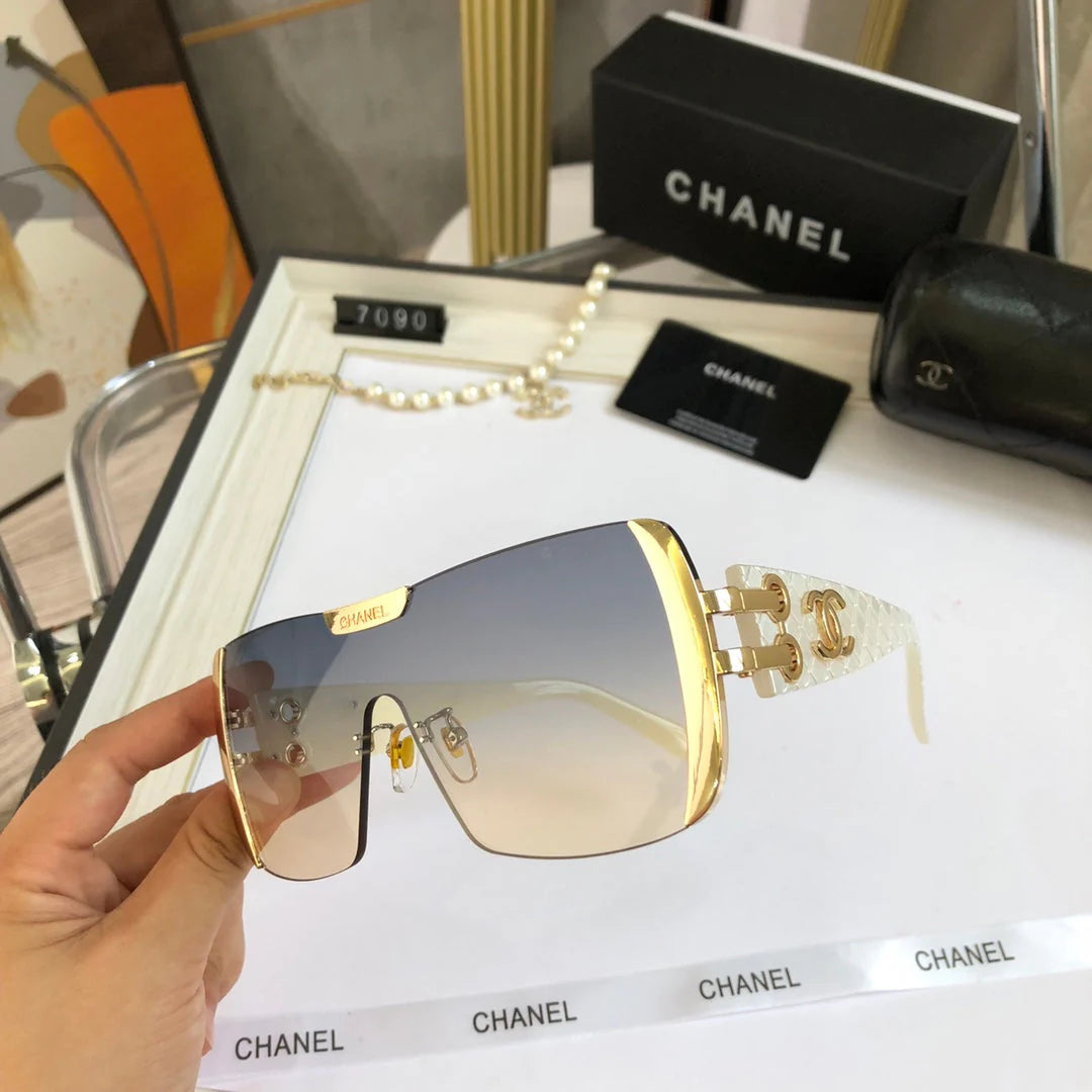 Frameless trimmed large frame sunglasses