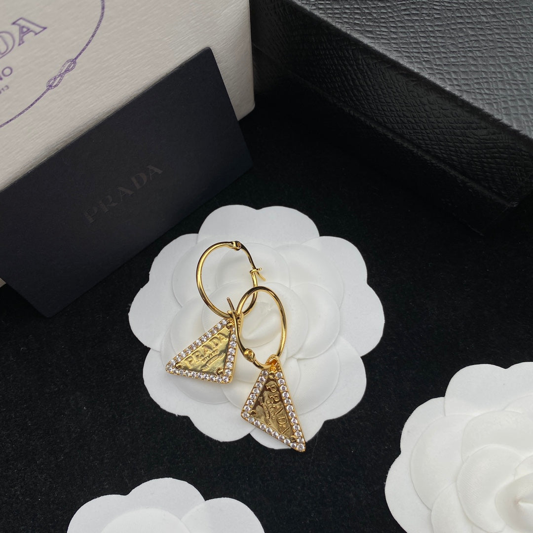 Triangle Logo Pendant Zircon Earrings