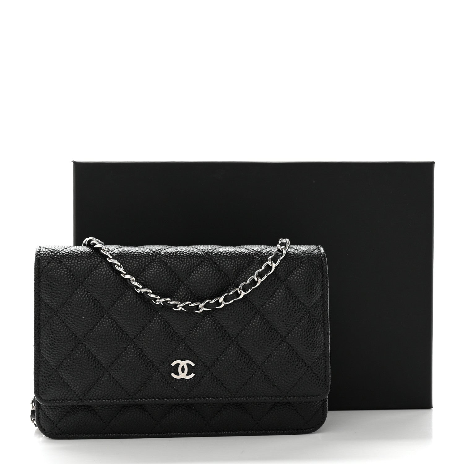 Caviar Quilted Wallet on Chain WOC Black