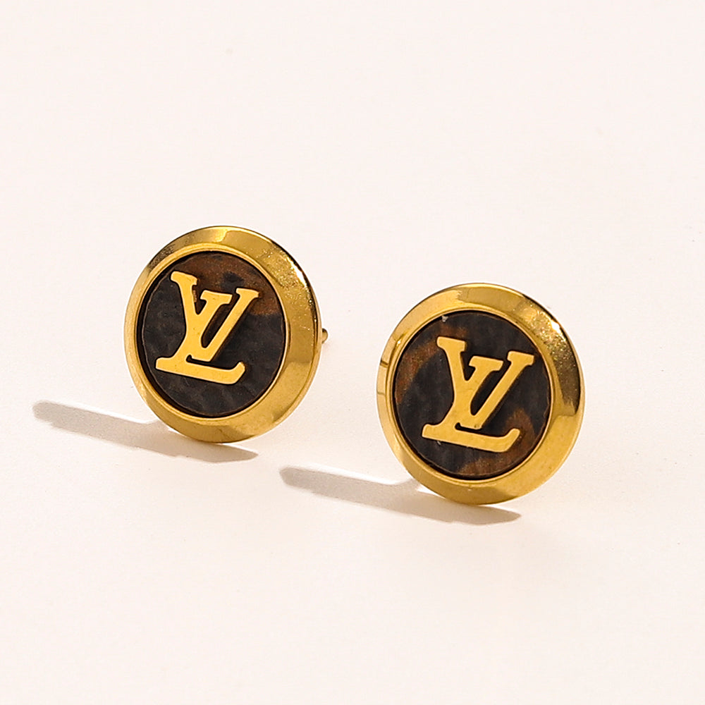 Monogram Leather Round Stud Earrings