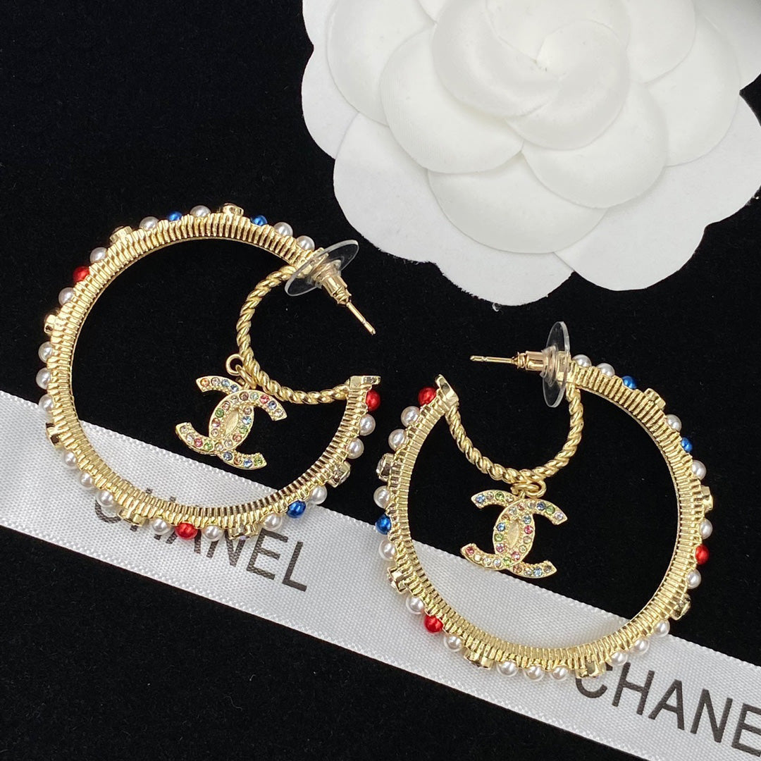 Colored Pearls Large Hoop Earrings