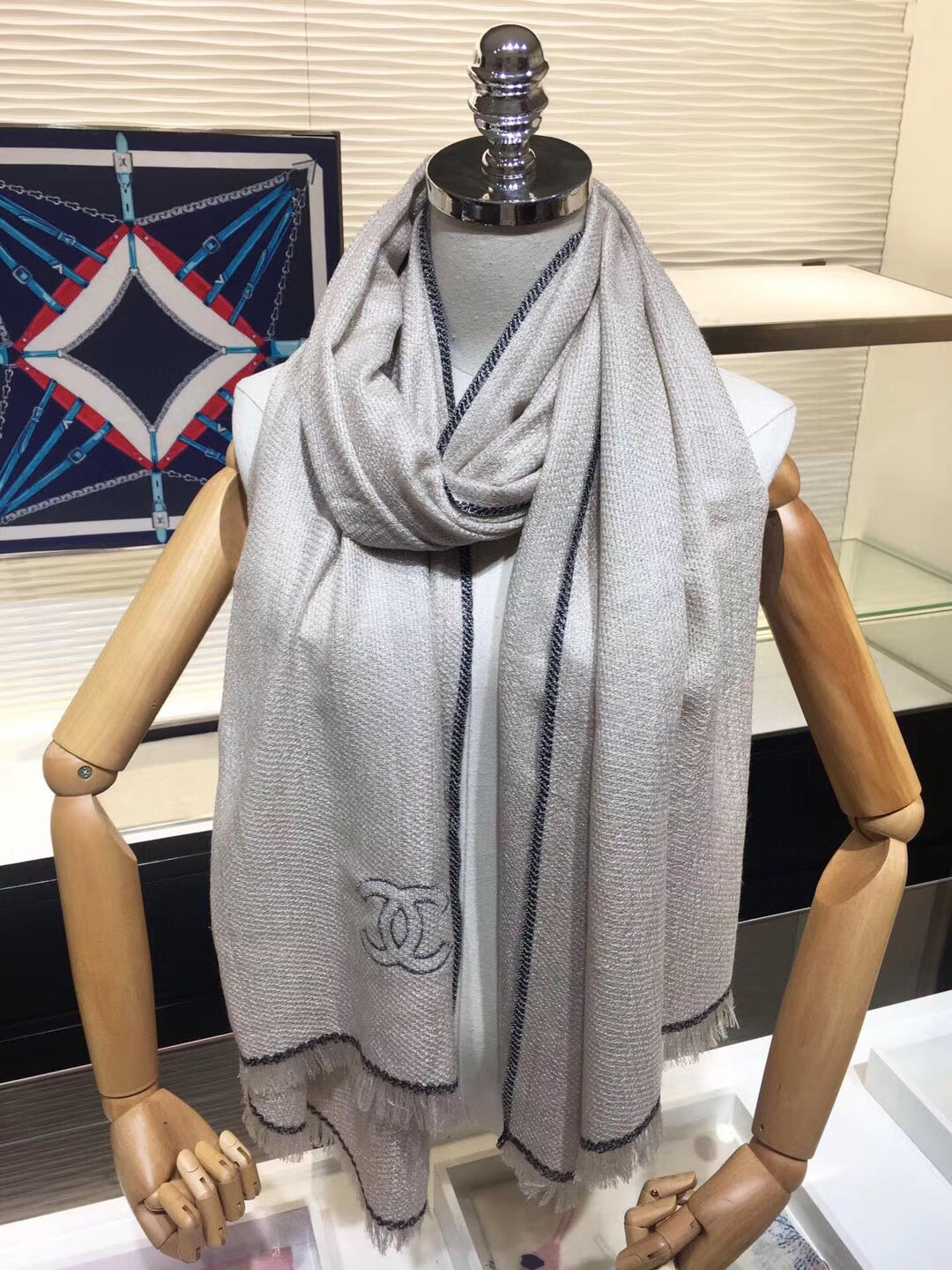 Fine Glitter Stripe Silver Thread Scarf Shawl