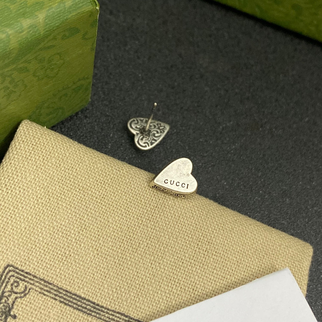 Vintage Totem Heart Shaped Stud Earrings