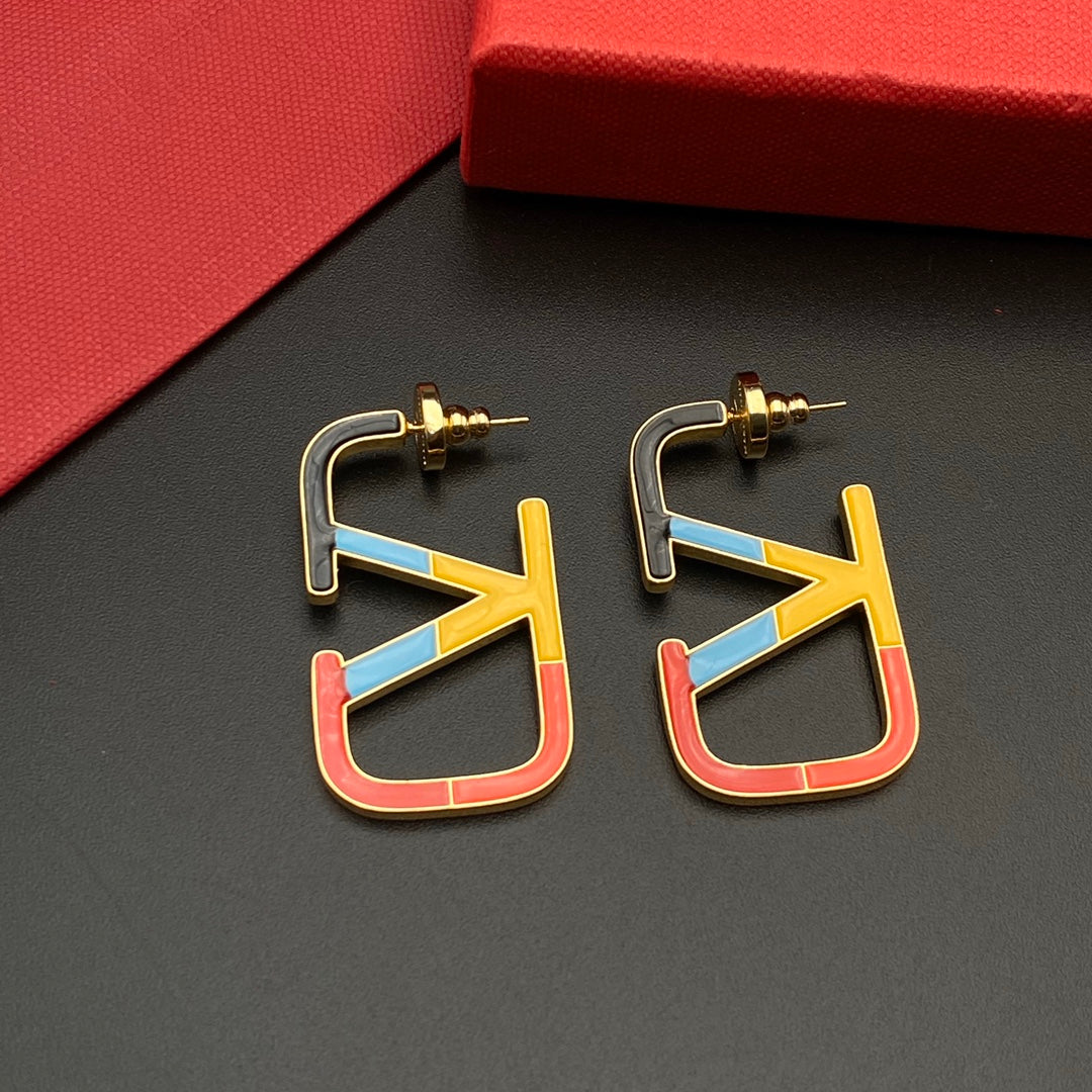 Colorblock Enamel Monogram Earrings