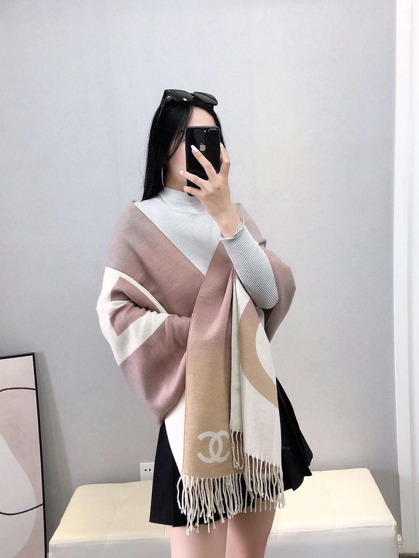 Gradient Oversized Logo Fringe Scarf Shawl