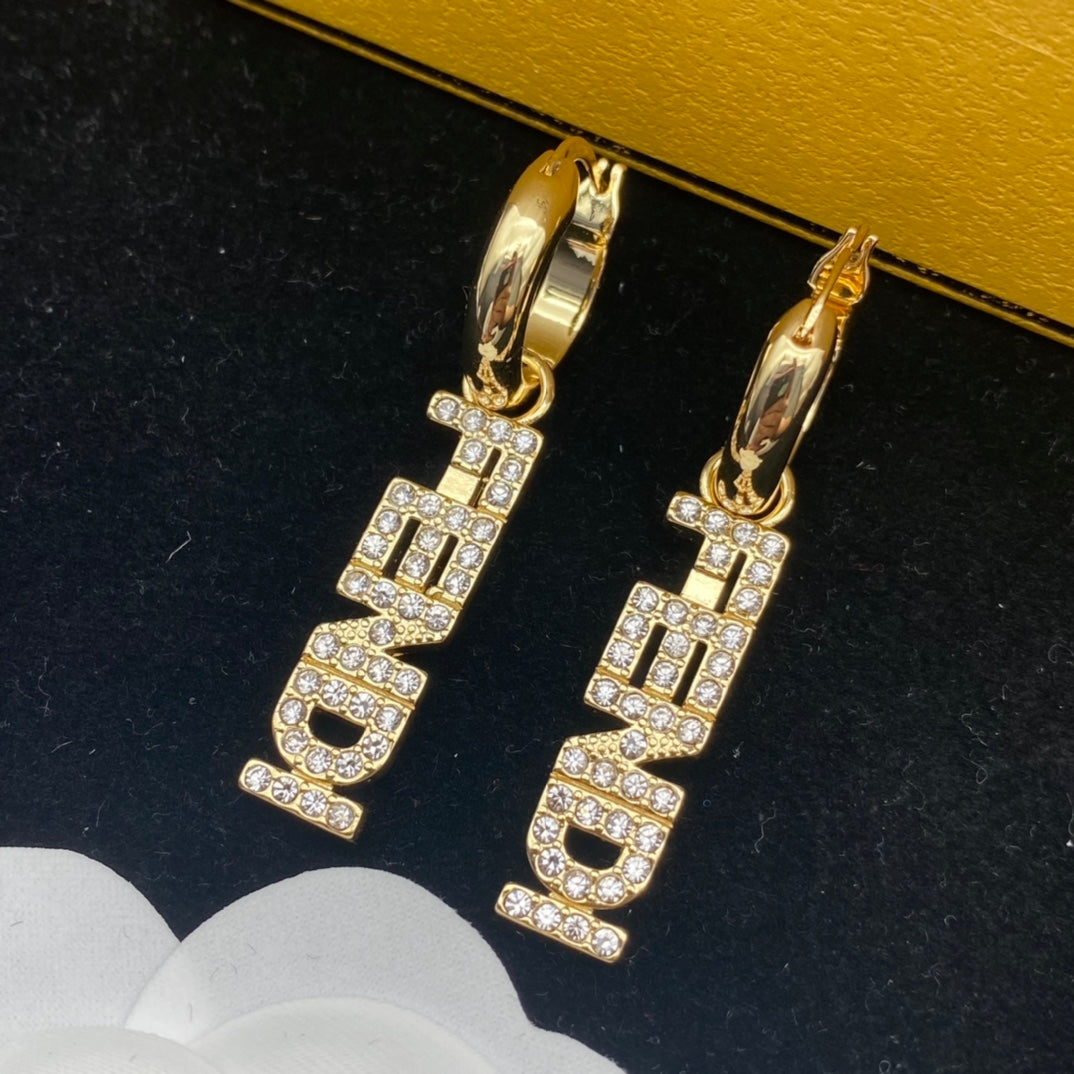 F Full Diamond Logo Earrings