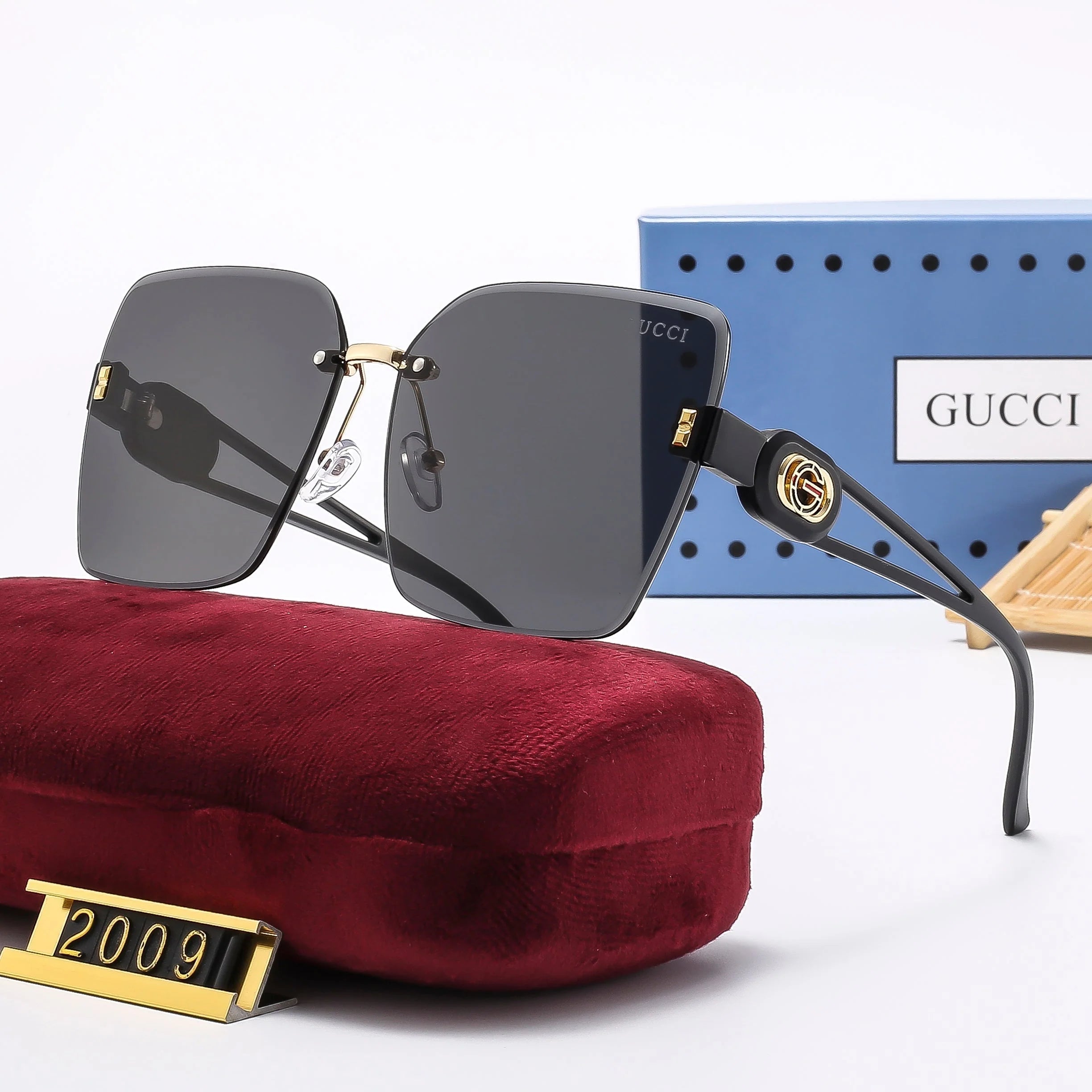 Frameless cut-edge personalized retro square frame sunglasses