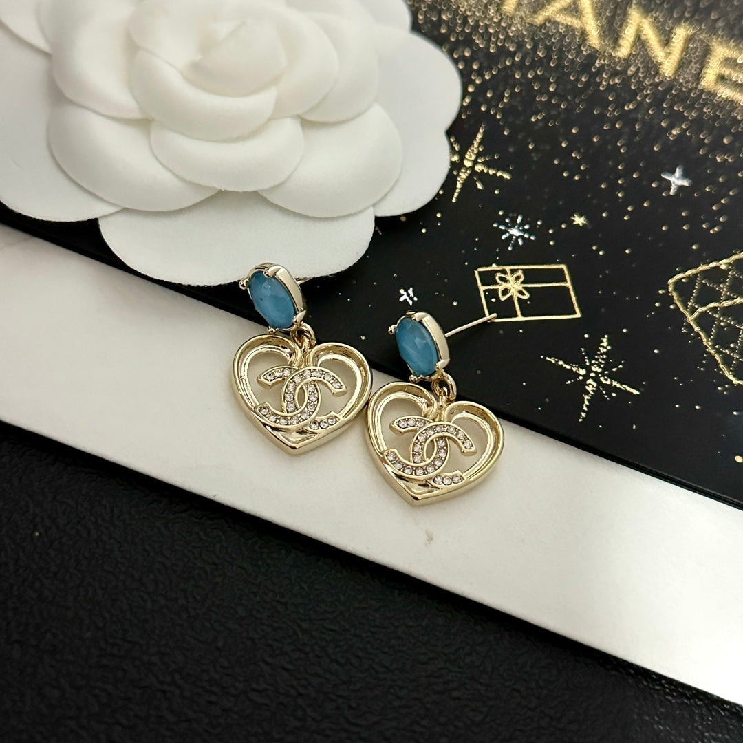 Vintage Blue Gemstone Heart Earrings