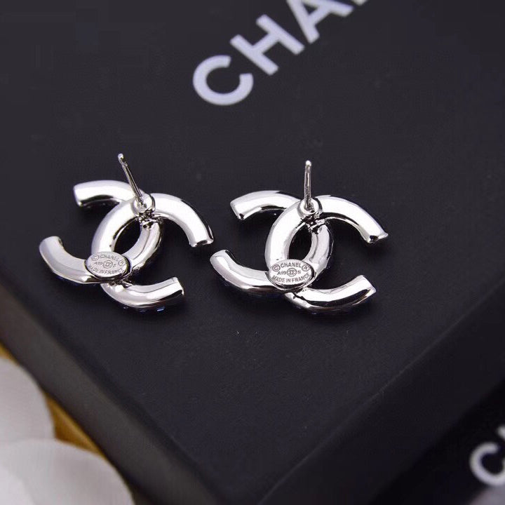 Blue Double Row Diamond Letter Earrings