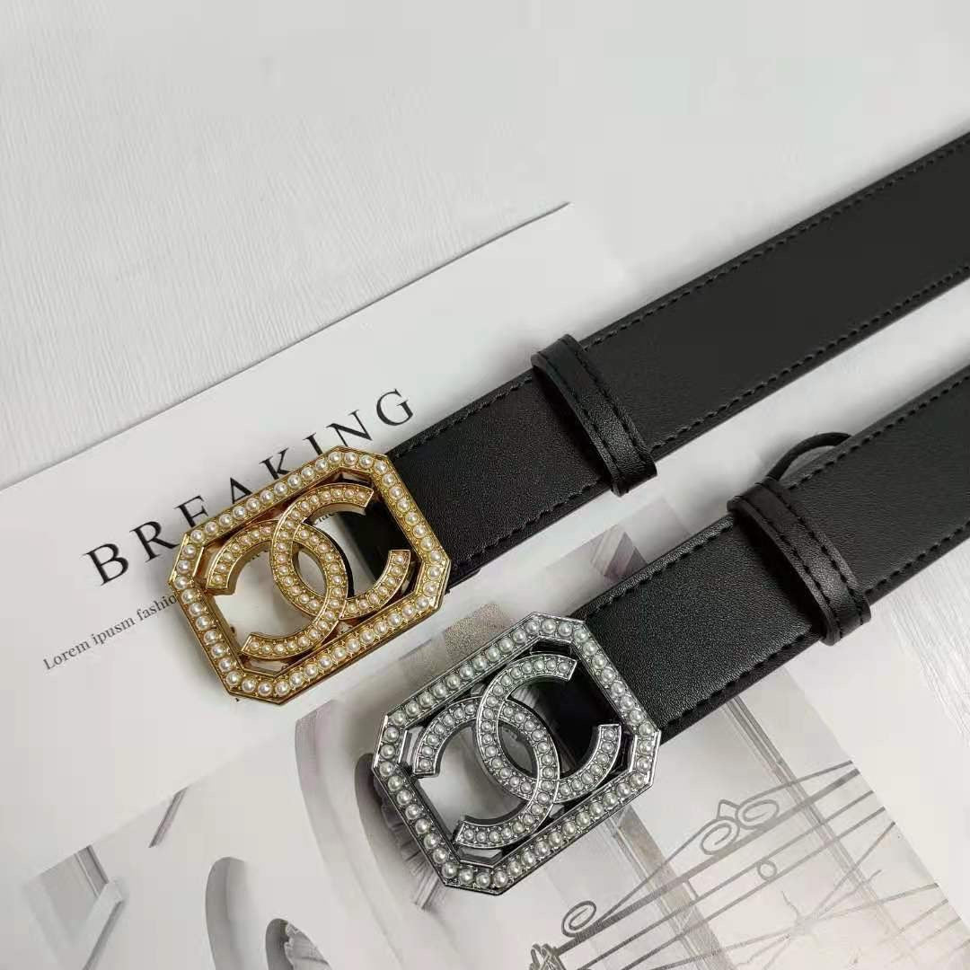 2 Colors Fashion pearl square buckle leather belt