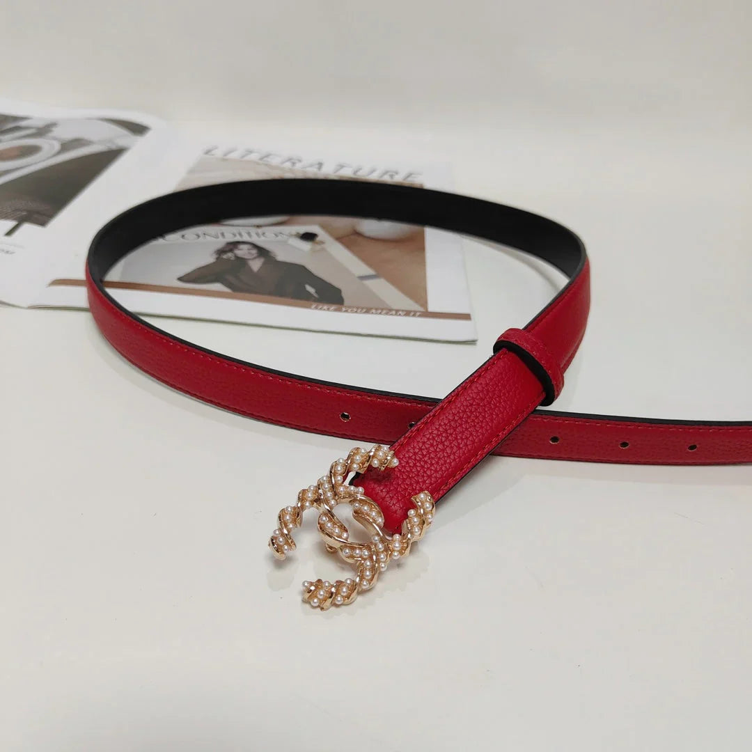 4 Colors fashion pearl leather belt