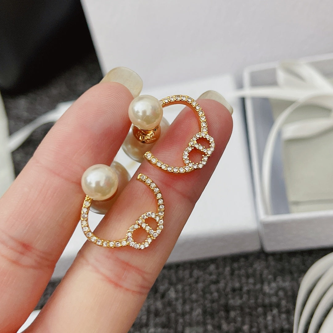 Versatile Diamond Letter Pearl Earrings