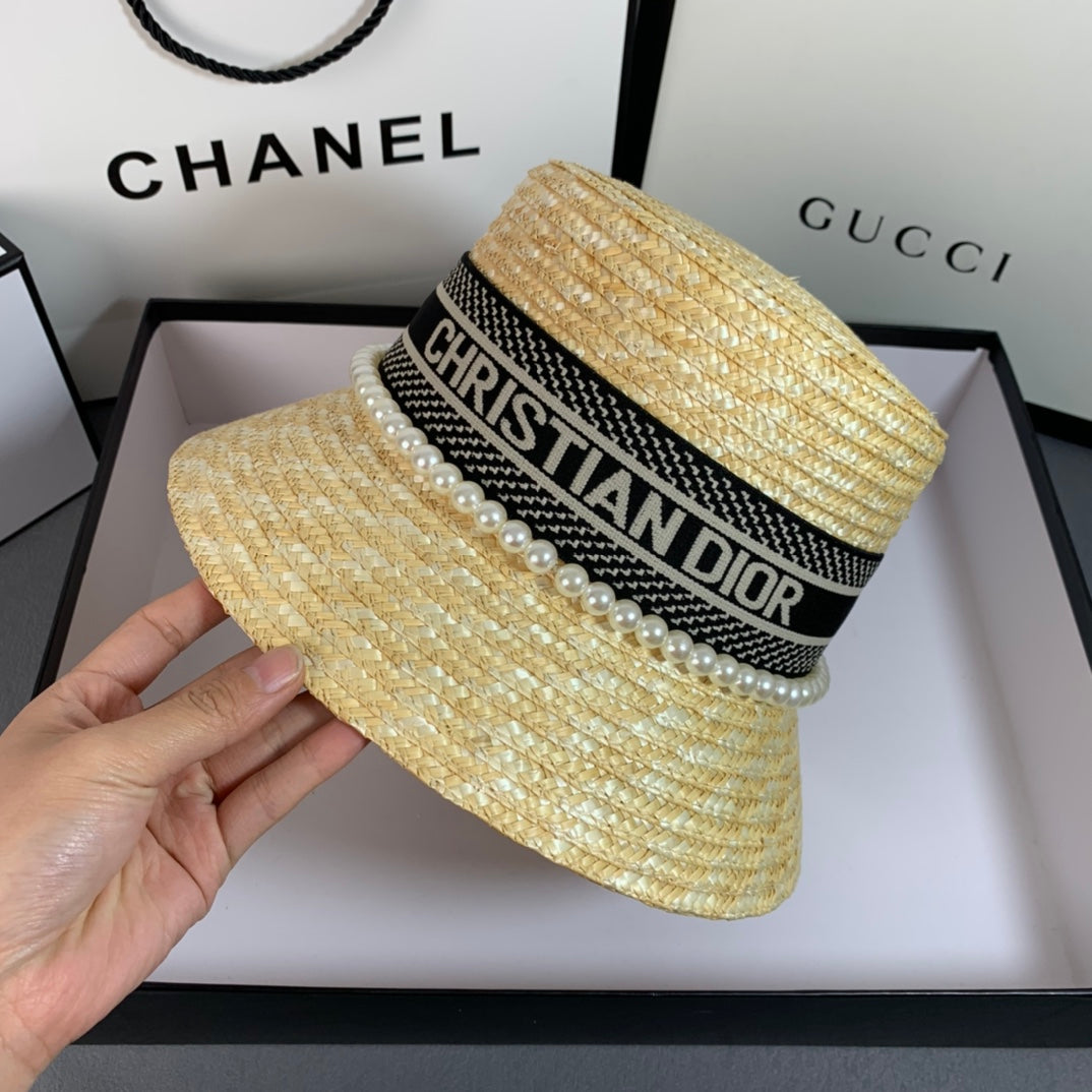 Pearl Web Straw Bucket Hat