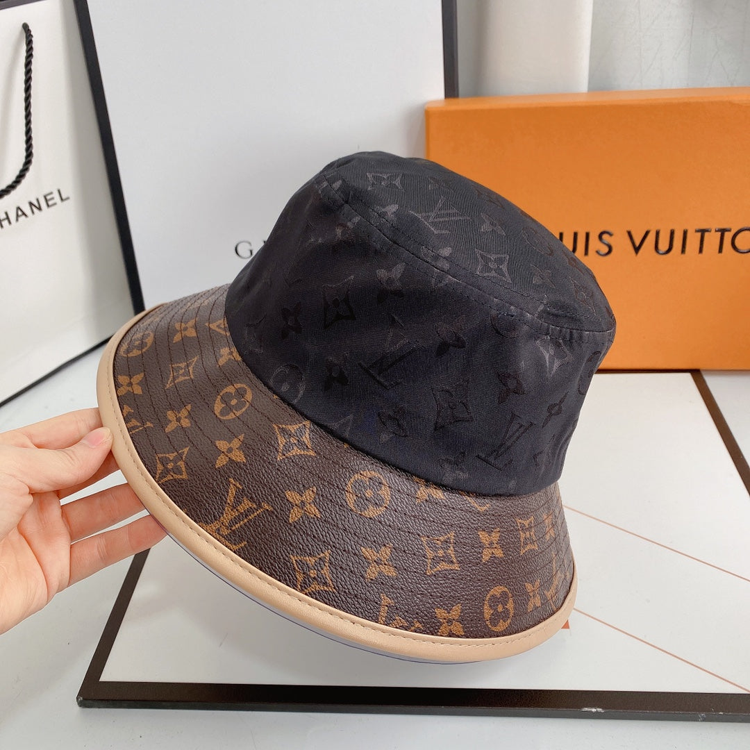 Leather Print Paneled Bucket Hat