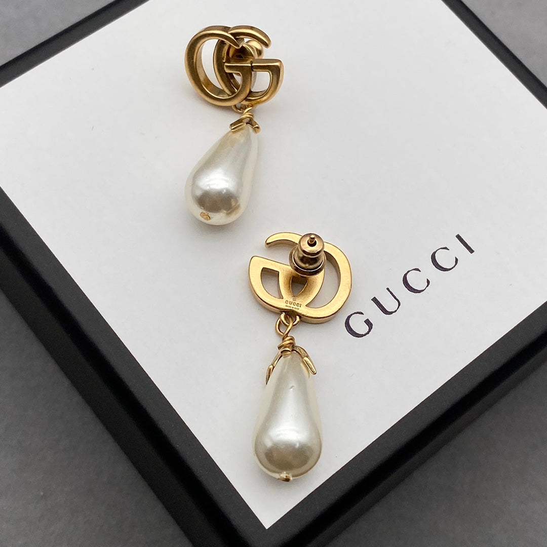 Double G Pearl Drop Earrings