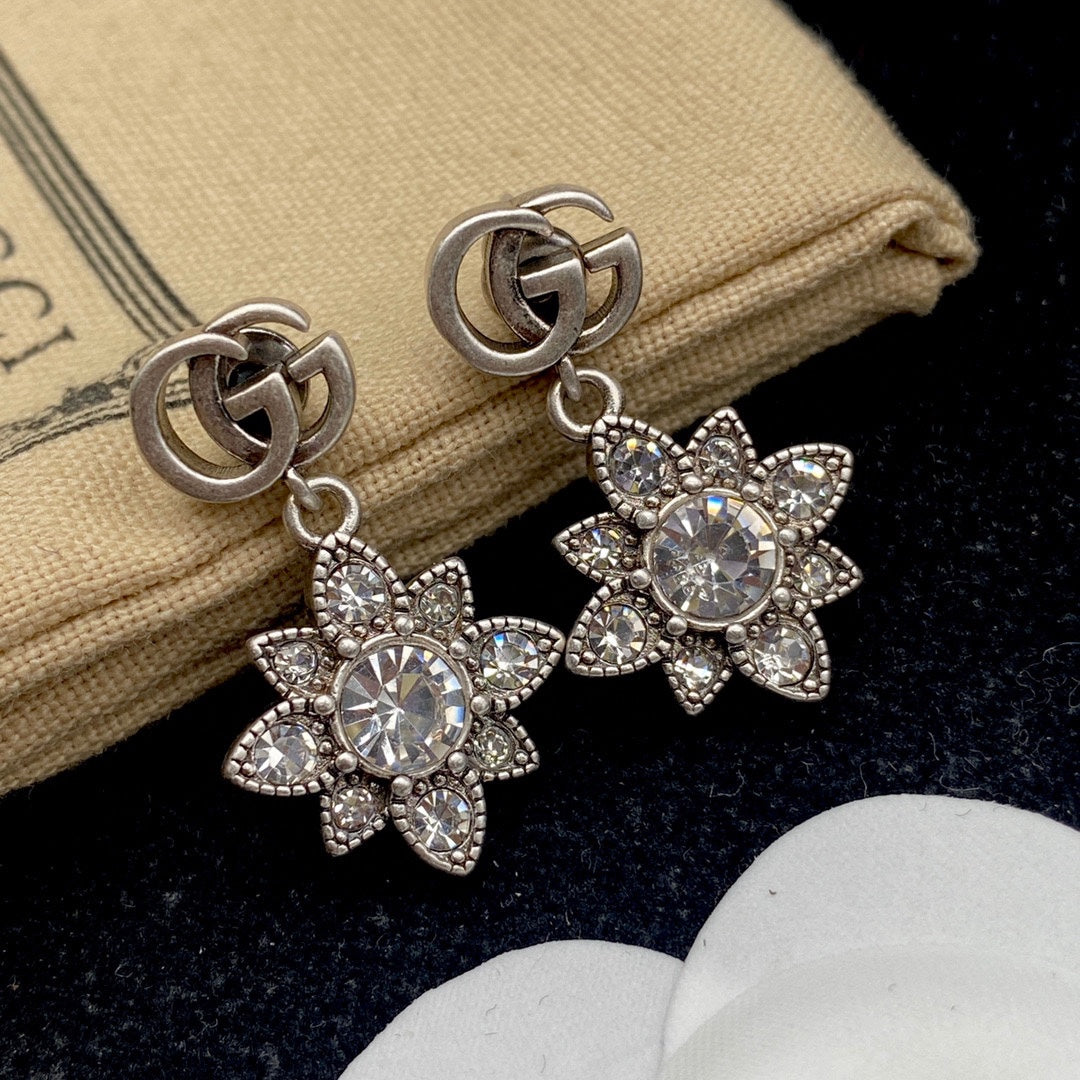 Crystal Diamond Flowers Letters Earrings