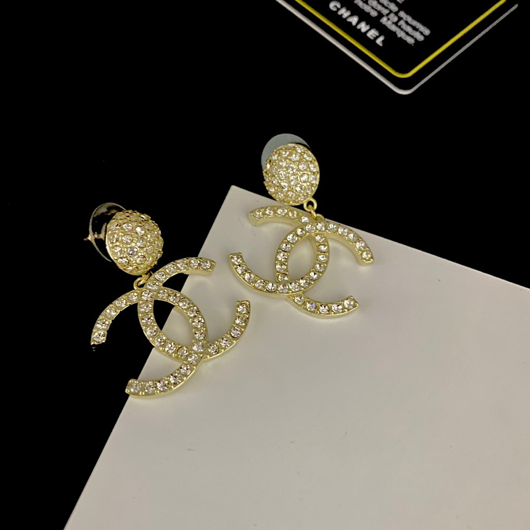 Shiny Full Diamond Logo Earrings