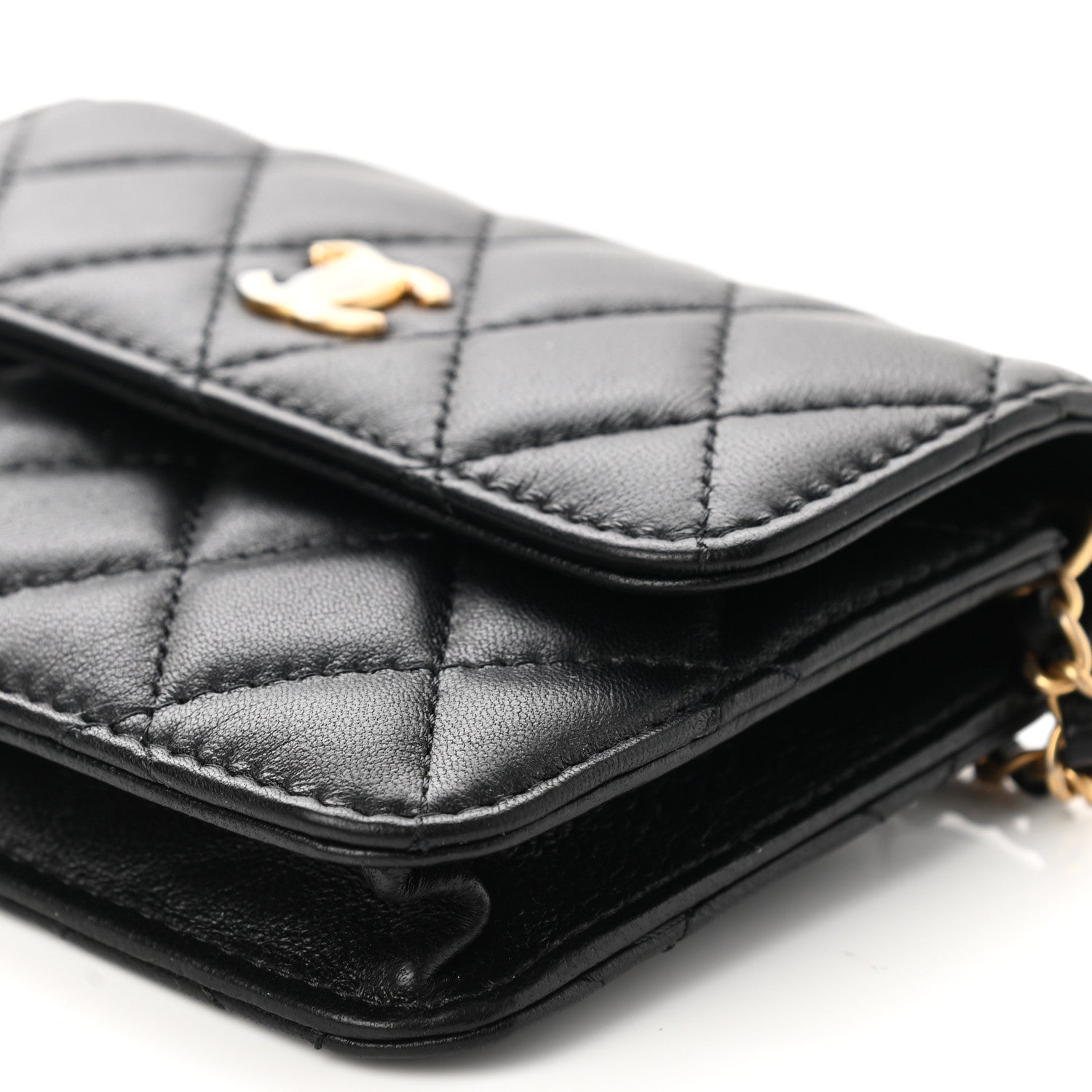 Lambskin Quilted Pearl Crush Flap With Chain Black