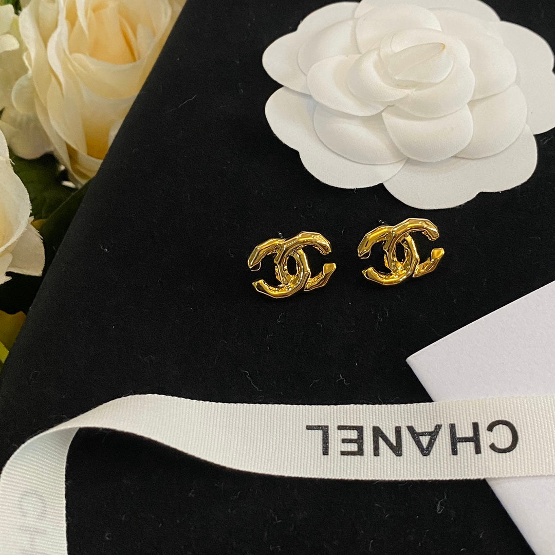 Gold Delicate Logo Stud Earrings