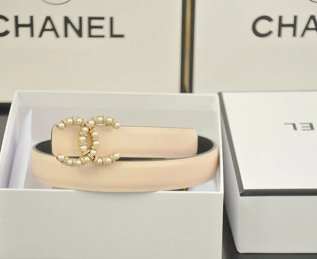 6 color luxury double C pearl rhinestone belt