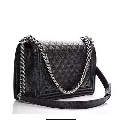 Caviar Quilted New Medium Boy Flap Black-gold buckle