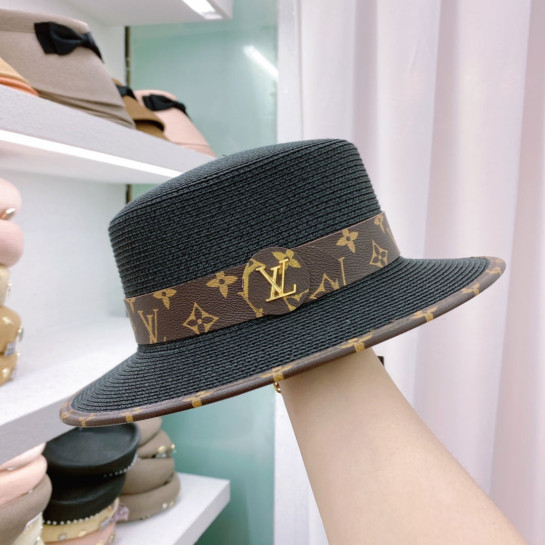 Fashion Monogram Flat Straw Hat