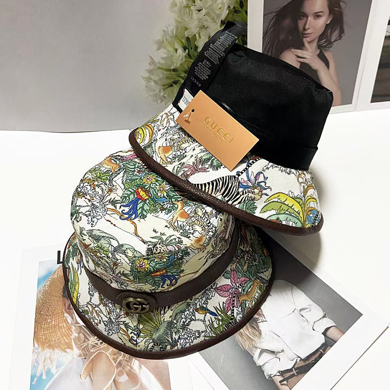 Jungle Print Metal Logo Bucket Hat