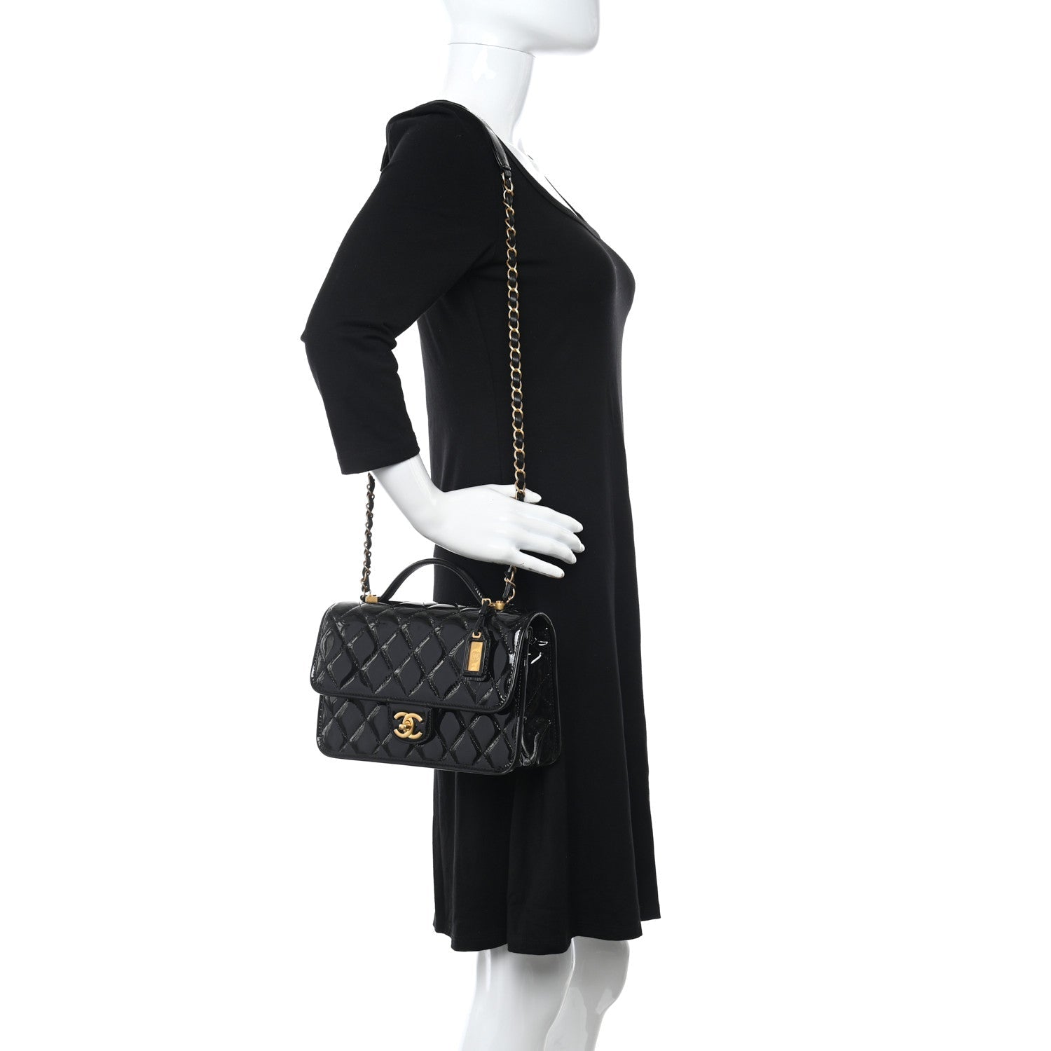 Patent Quilted Small Top Handle Flap Black