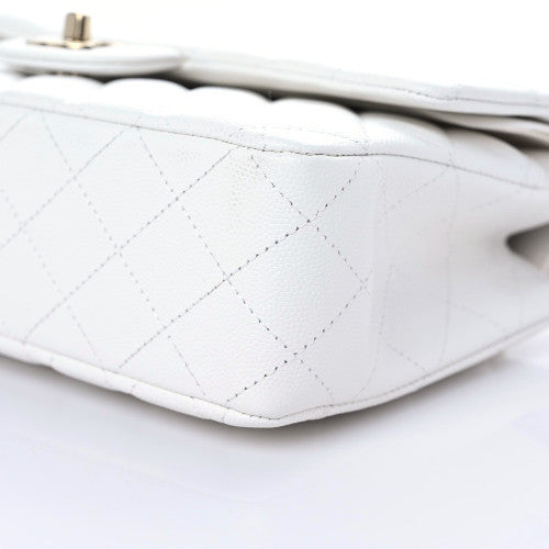 Caviar Quilted Medium Double Flap White