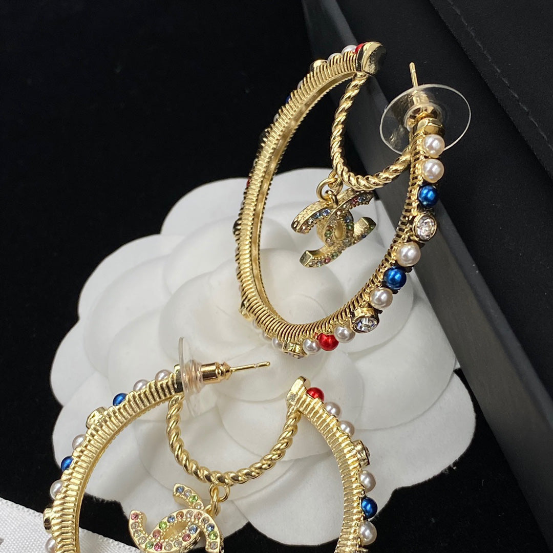 Colored Pearls Large Hoop Earrings