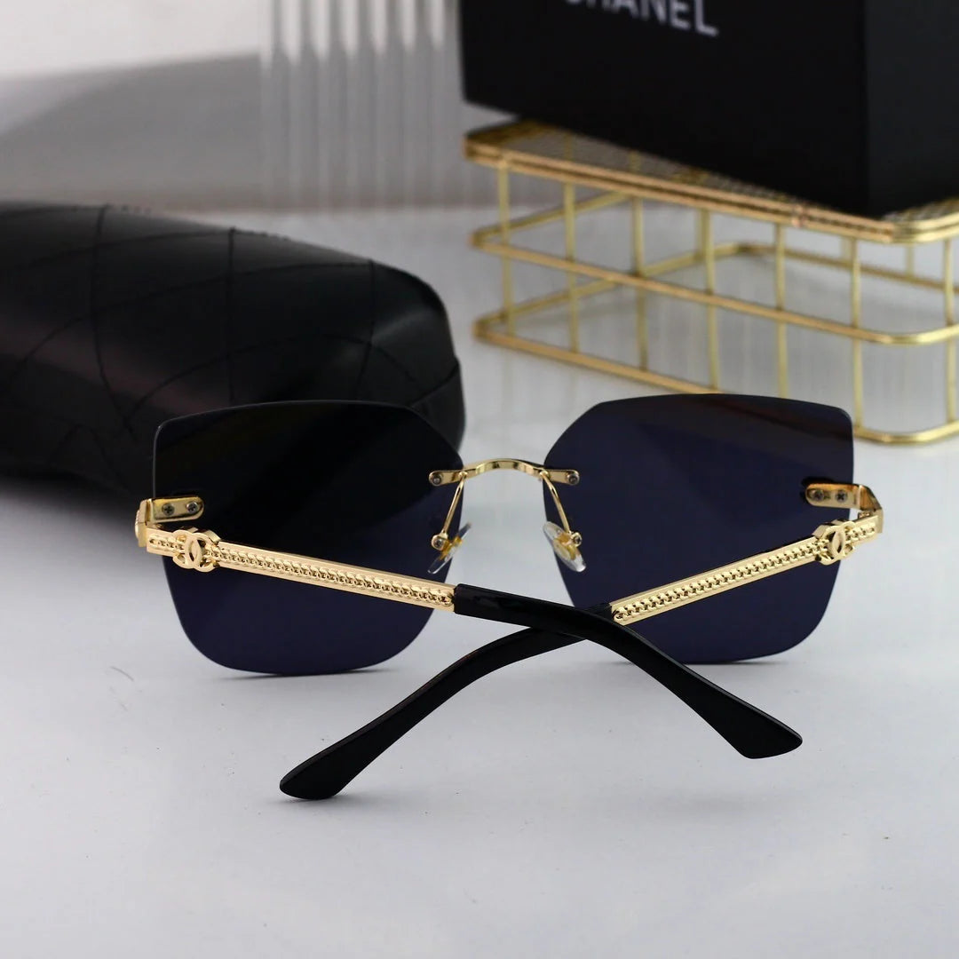 Polygonal rimless cut-edge sunglasses