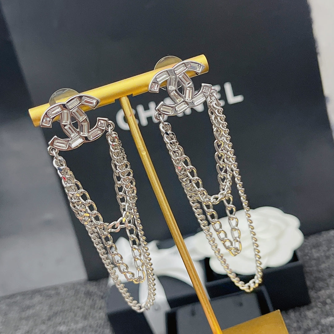 Crystal Diamond Chain Drop Earrings