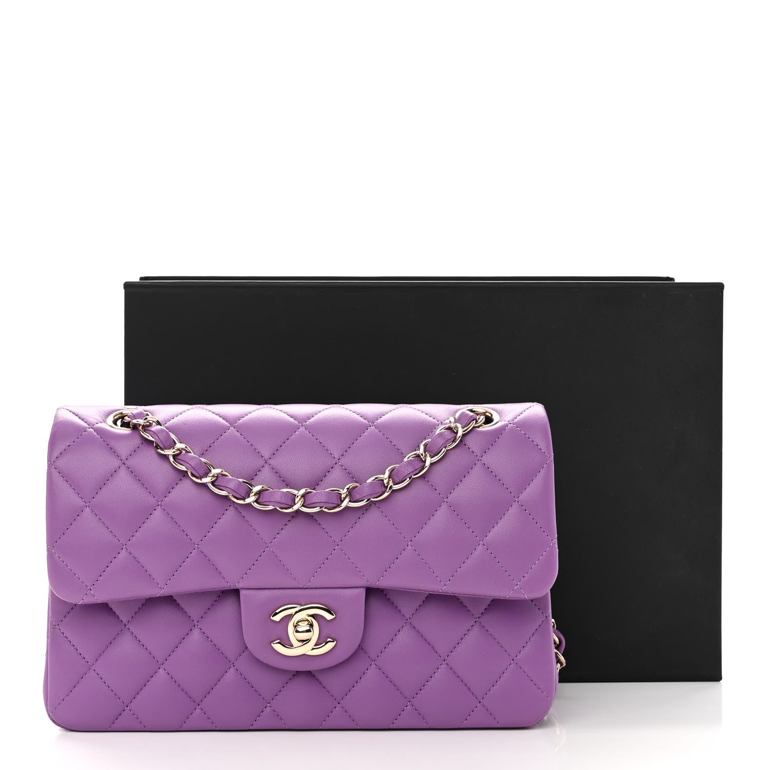 Lambskin Quilted Small Double Flap Purple