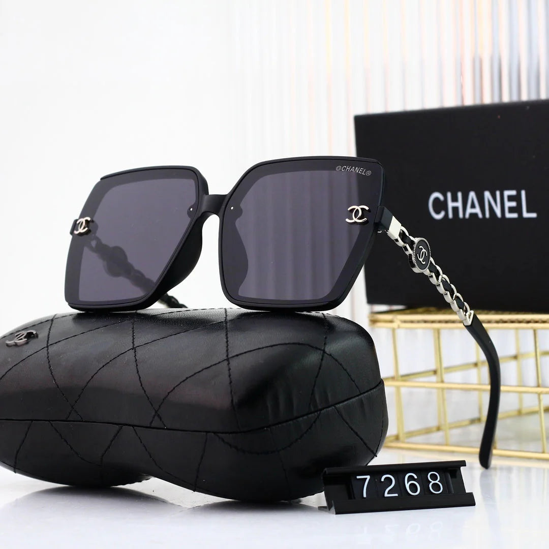 Trendy large frame metal chain sunglasses