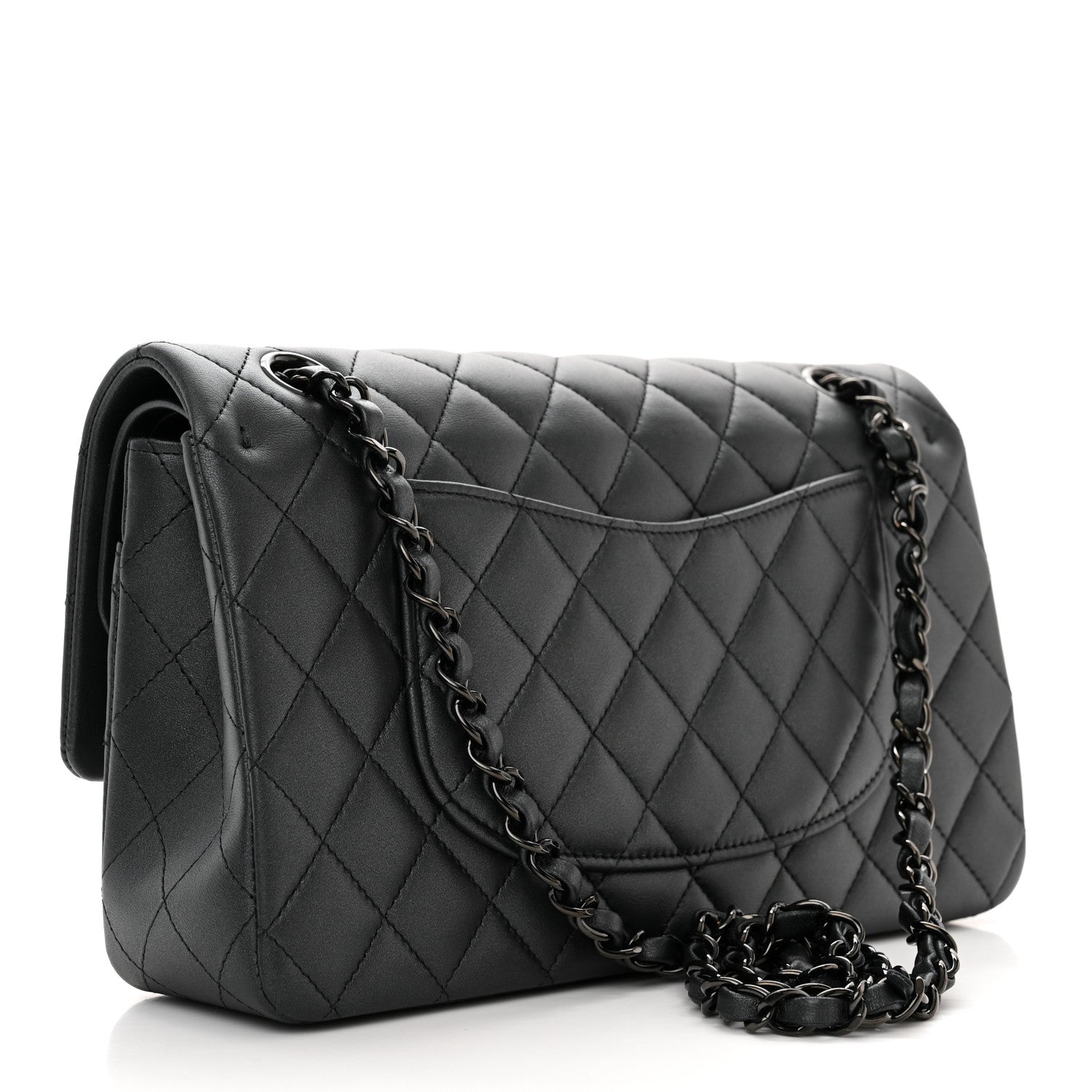 Lambskin Quilted Medium Double Flap So Black