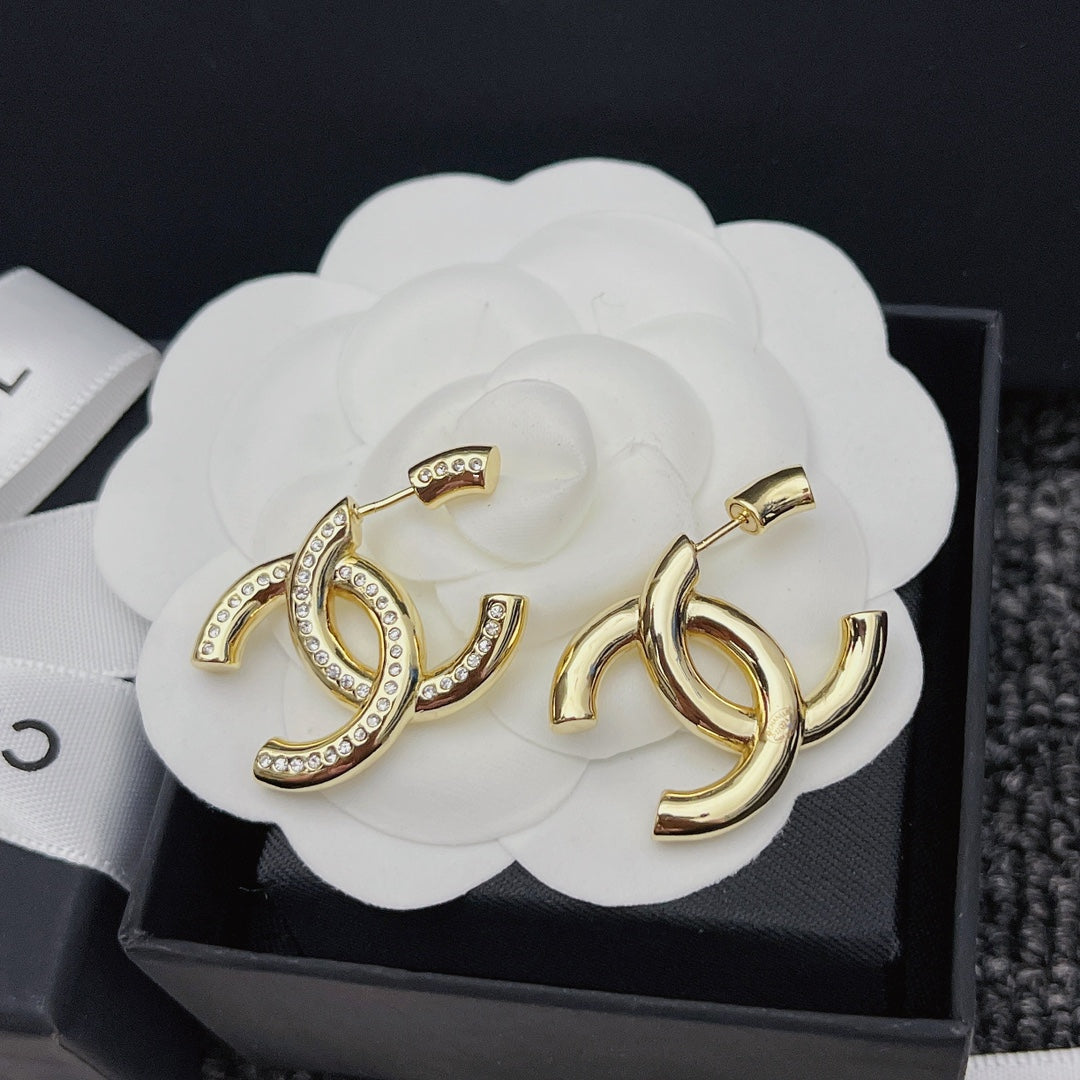 Elegant Diamond Gold Logo Earrings