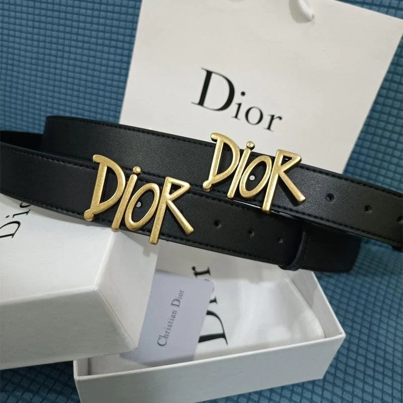 Luxury Four Character Black Leather Belt