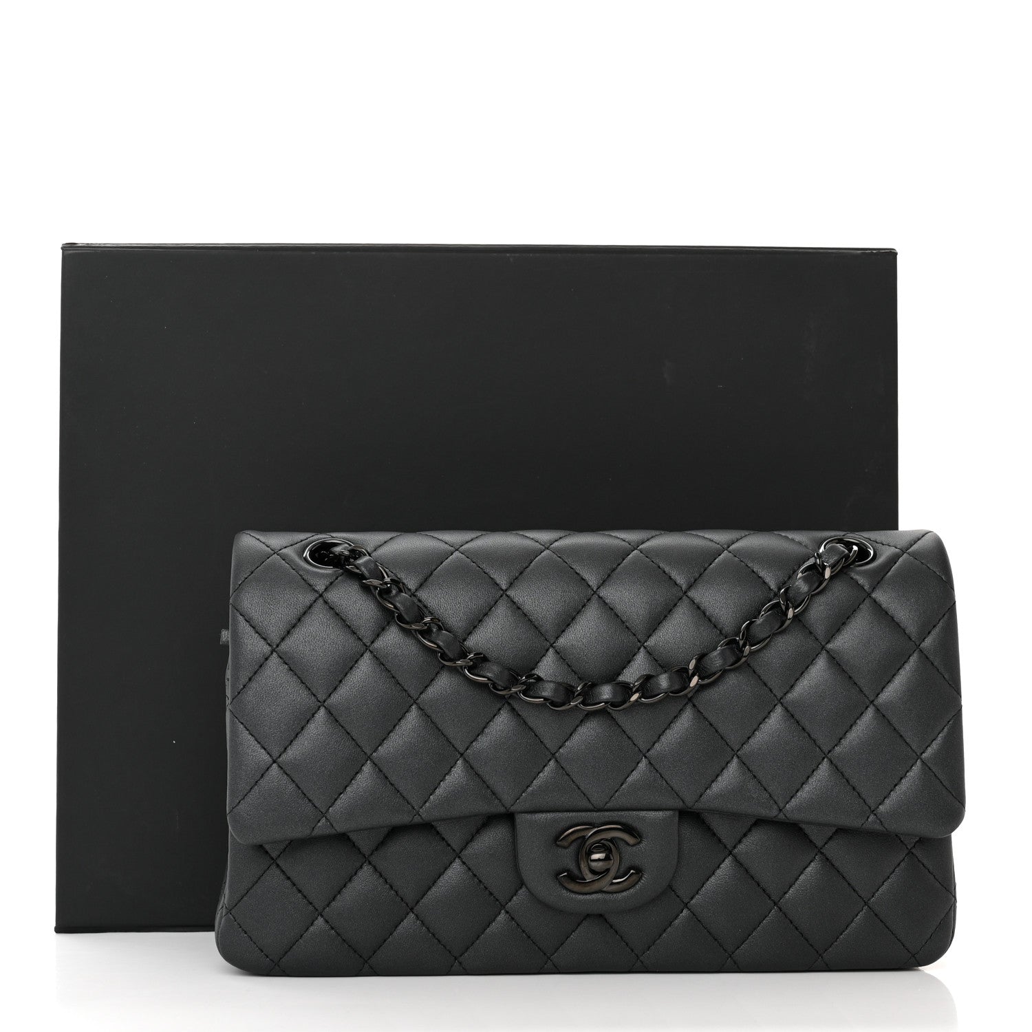 Lambskin Quilted Medium Double Flap So Black