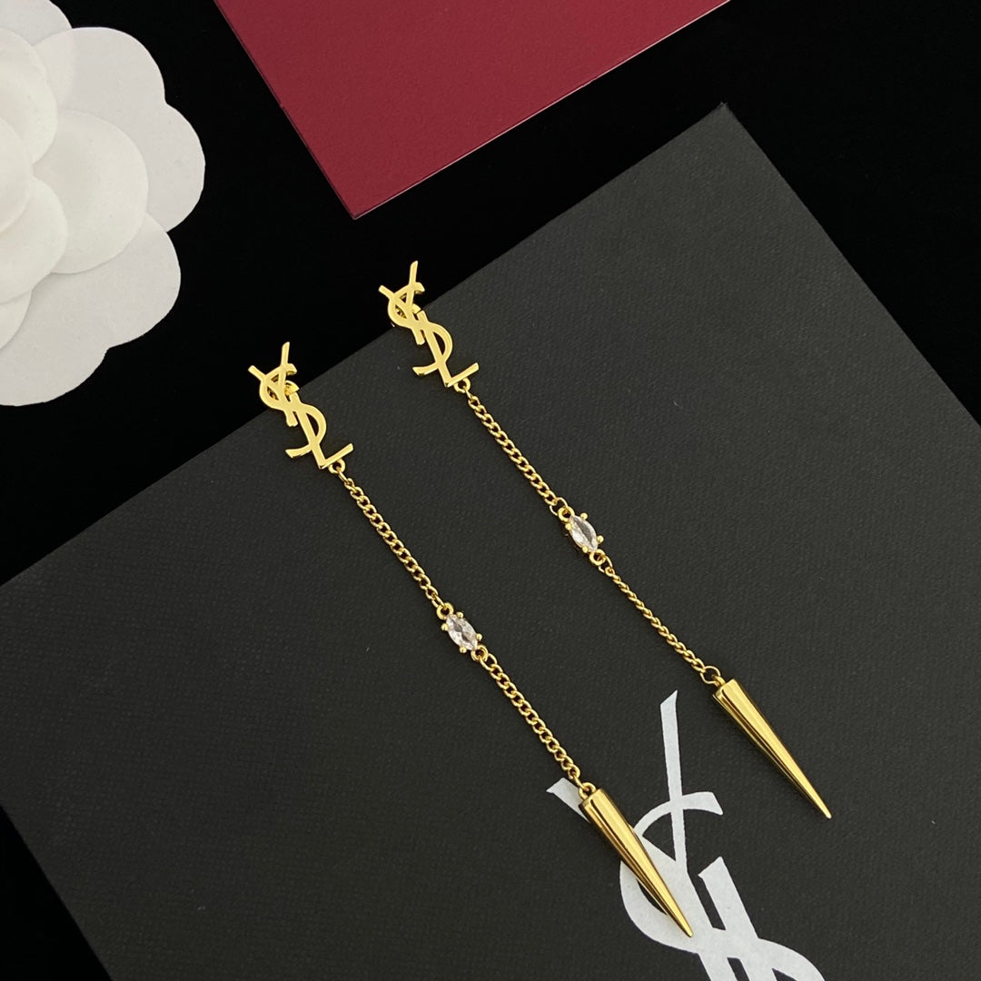 Temperament Long Chain Logo Earrings