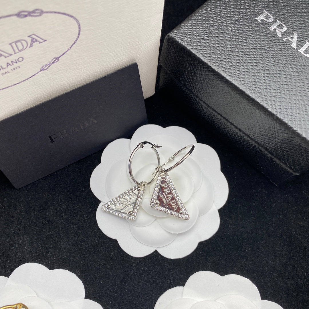 Triangle Logo Pendant Zircon Earrings