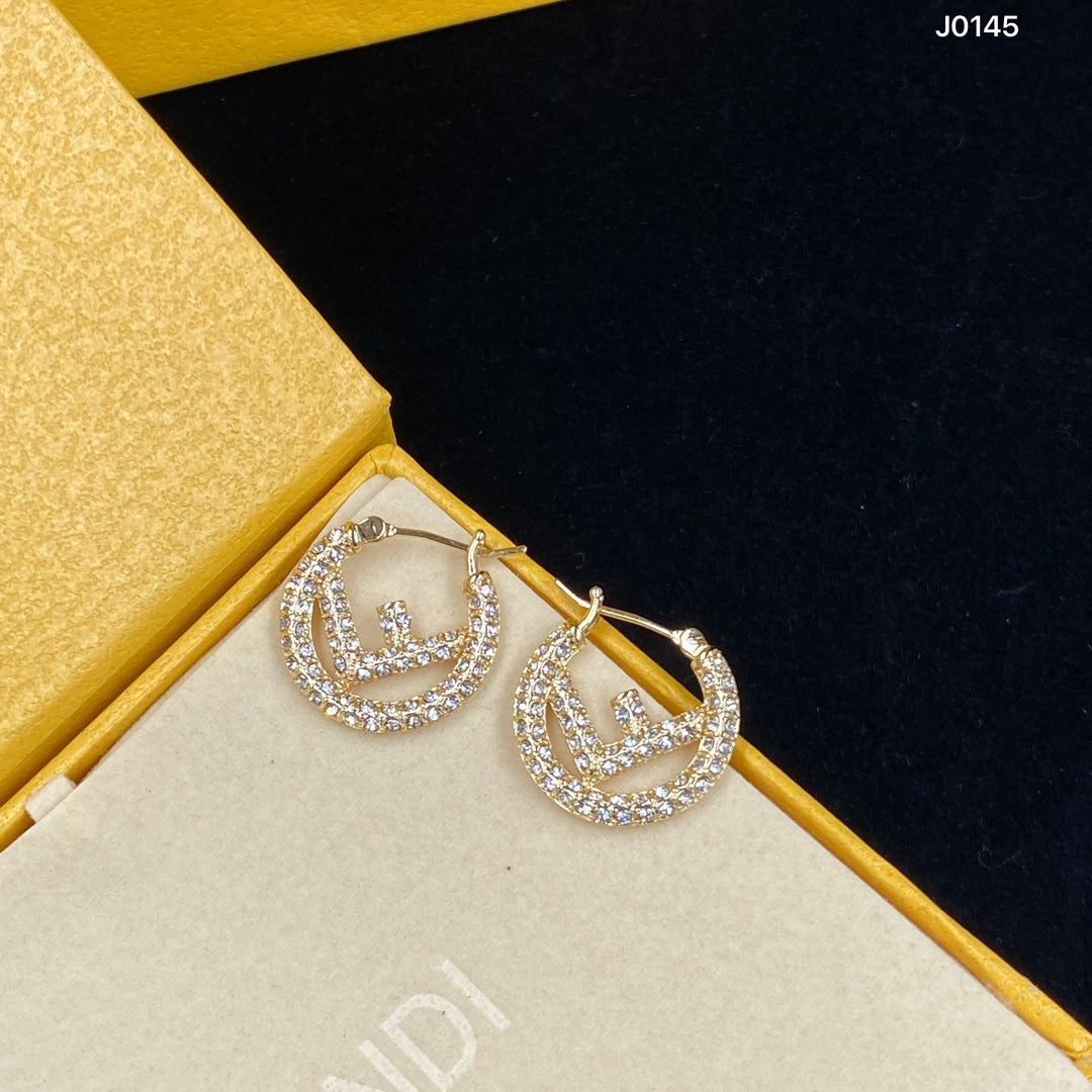 F Letter Diamond Round Earrings