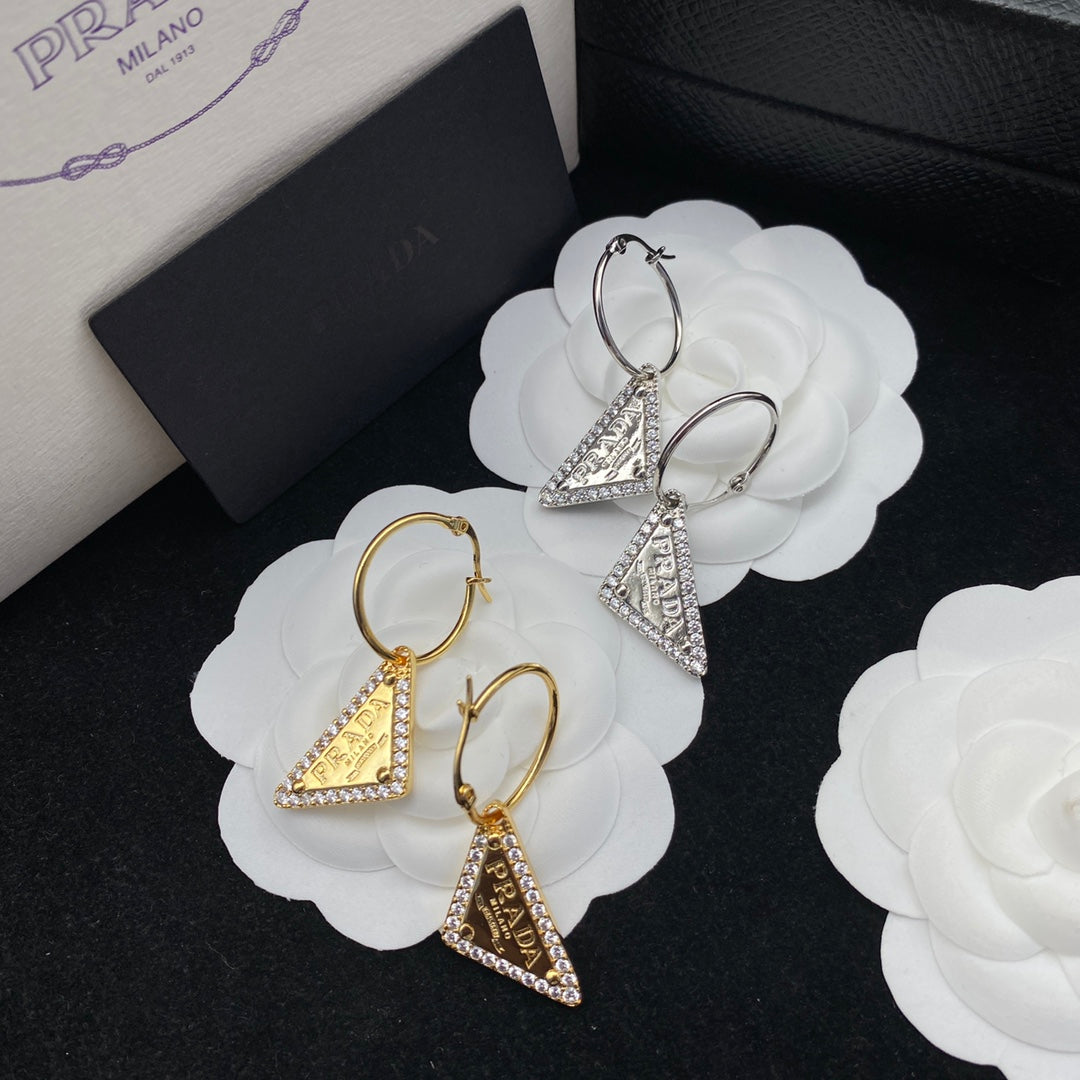 Triangle Logo Pendant Zircon Earrings