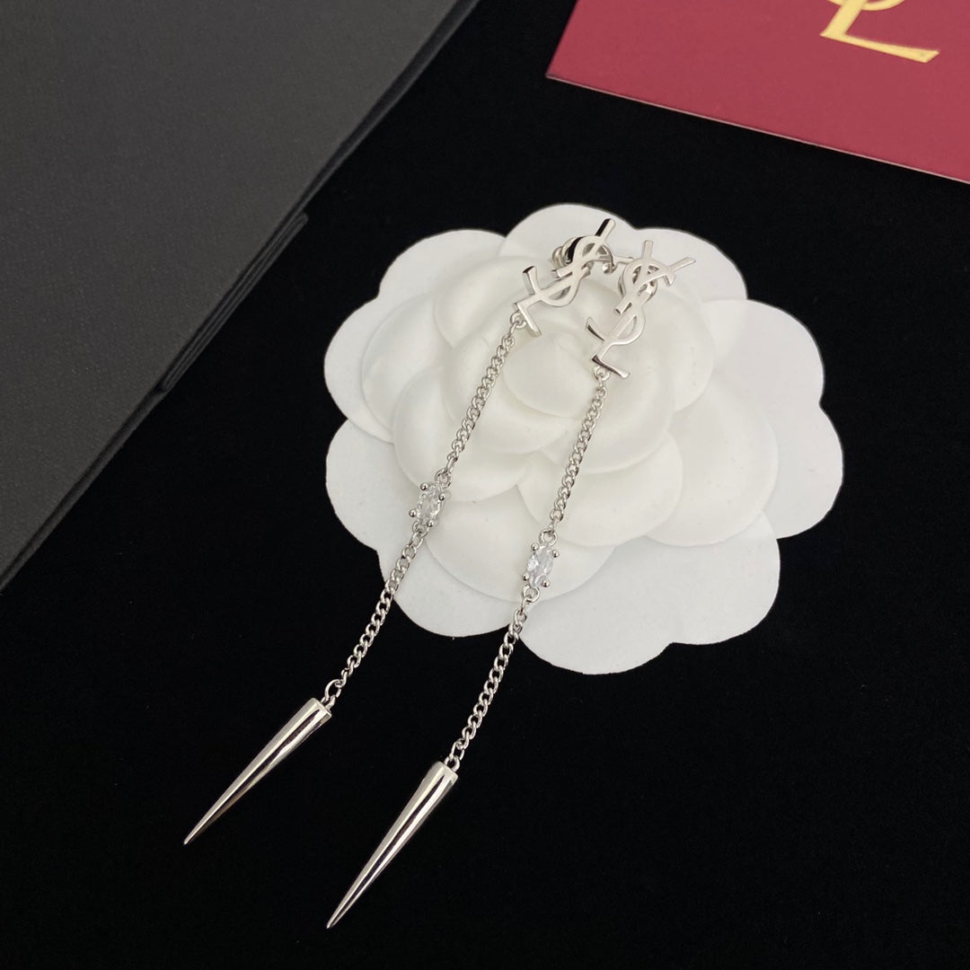 Temperament Long Chain Logo Earrings