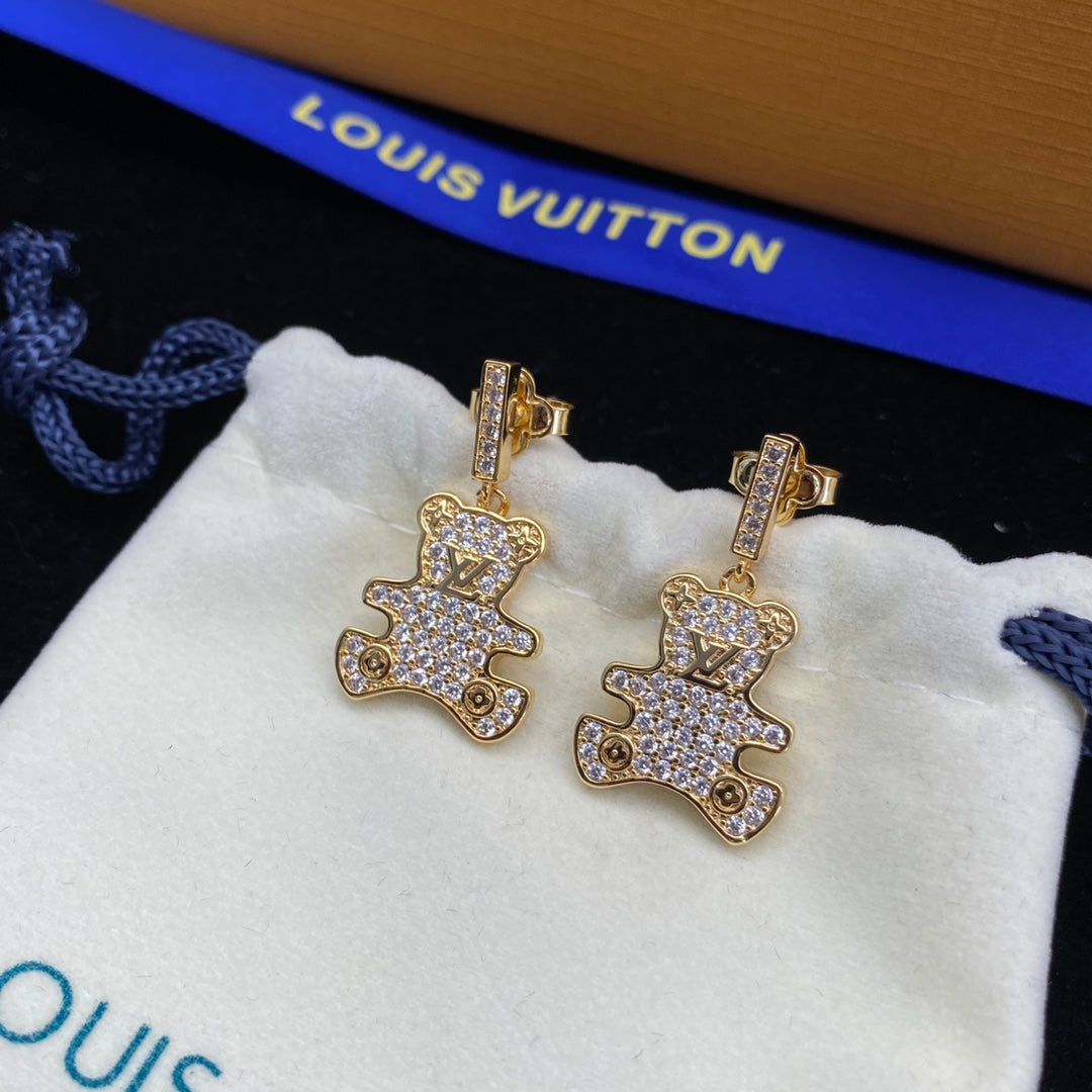 Full Diamond Bear Drop Earrings