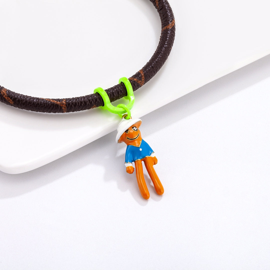 Monogram Puppet Pendant Leather Bracelet