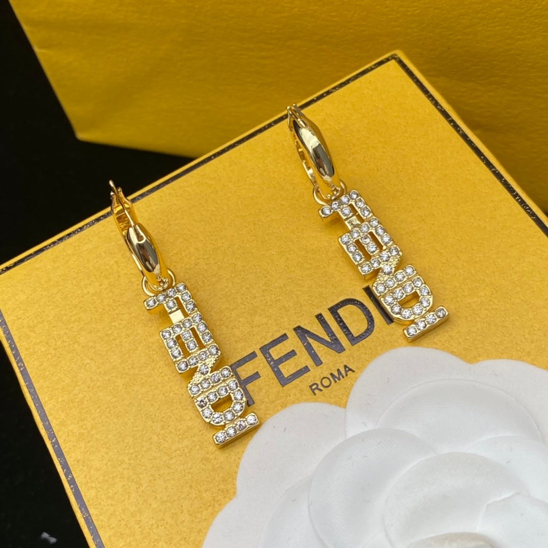 F Full Diamond Logo Earrings