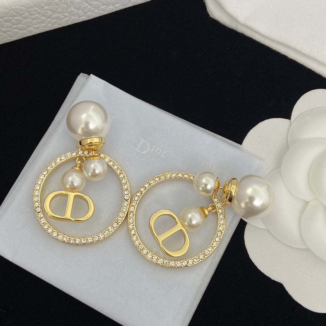 Versatile Pearl Diamond Hoop Drop Earrings