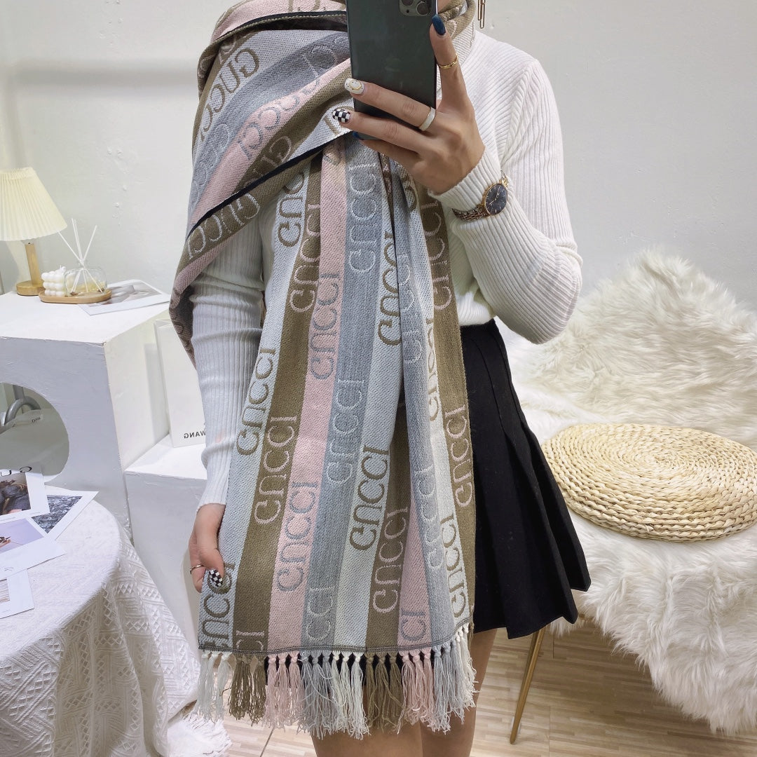 Double-sided Jacquard Fringed Scarf Shawl