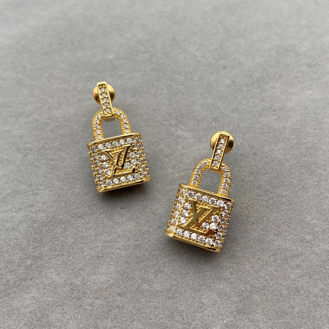 Shiny Zircon Lock Earrings